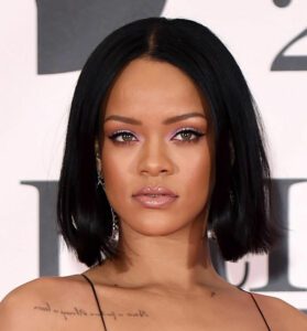 Rihanna with a short blunt cut bob