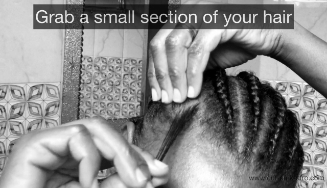 Split a small section of your hair to start cornrow