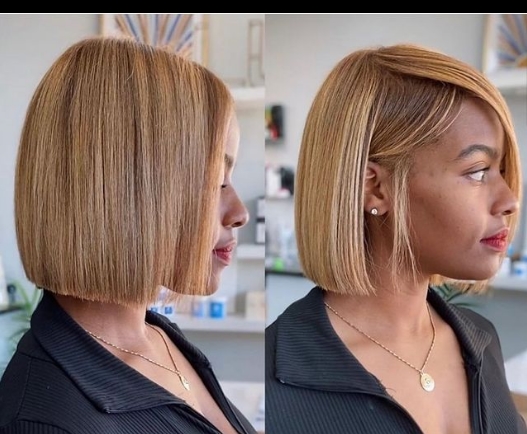 Image of Blunt cut with modern twist medium length hair