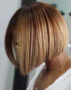Straight blunt bob hairstyle with highlights