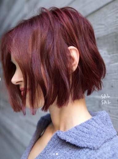 Very Short Blunt Bob Hair Cut With Red Highlights