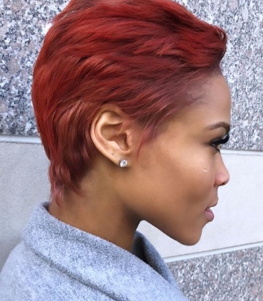 Shaggy Pixie Cut With Red Color