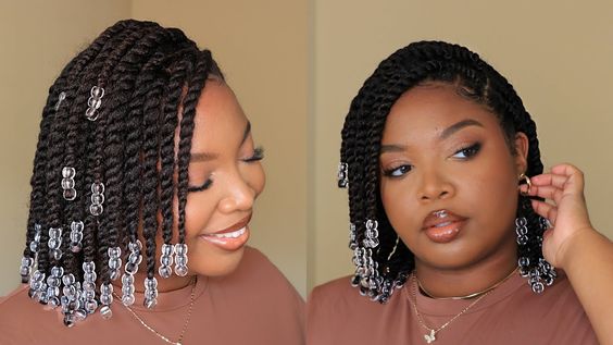 Short Kinky Twists With Accessories 